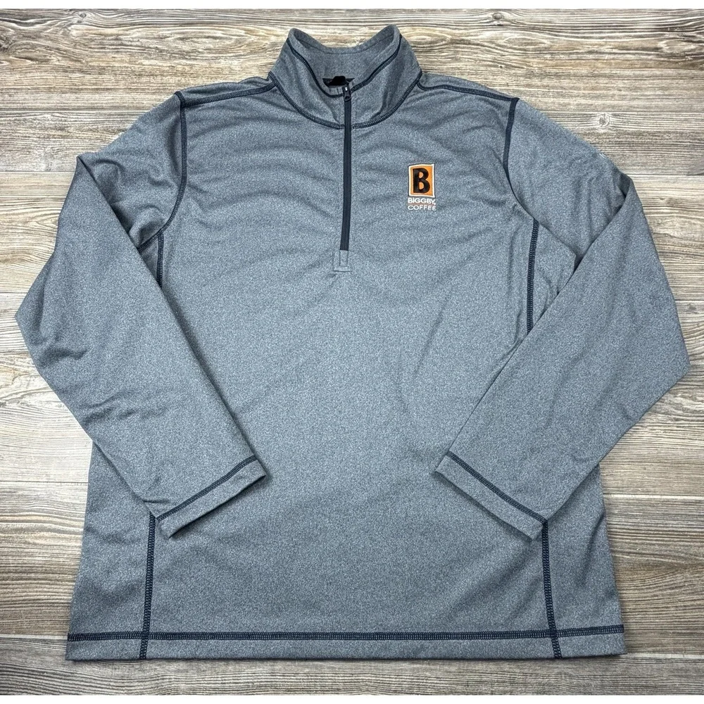 The North Face Grey 1/4 Zip Pullover Activewear Shirt With BIGGBY Logo Mens L